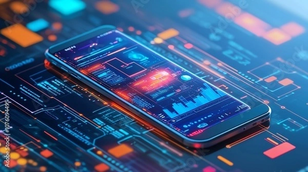 Obraz Application of Smartphone with Business Graph and Analysis