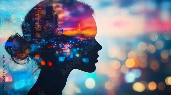 Obraz Double Exposure Image Blending a Woman's Silhouette With