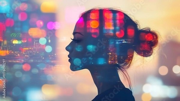 Obraz Double Exposure Image Blending a Woman's Silhouette With