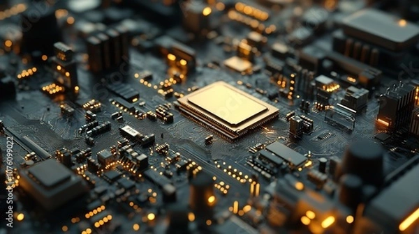 Obraz Futuristic Printed Circuit Board with Electronic Chip