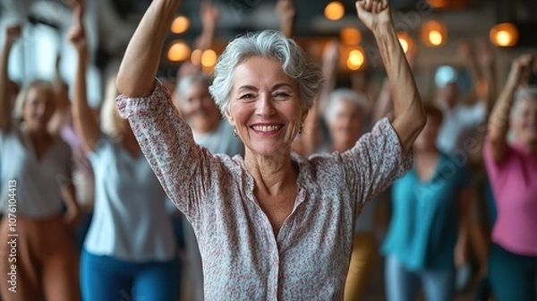 Obraz group of elderly individuals participating in a fun and energetic dance class