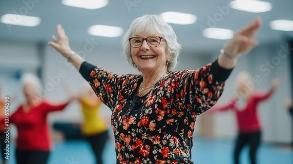Fototapeta group of elderly individuals participating in a fun and energetic dance class