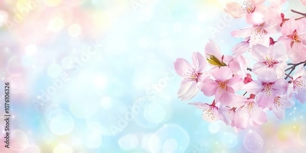 Fototapeta Delicate Cherry Blossoms Bloom Against a Softly Blurred Pastel Background, Capturing the Essence of Spring in a Serene Garden Setting