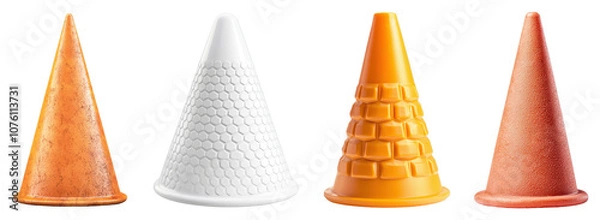 Fototapeta Colorful and Unique Ice Cream Cones Collection Featuring Traditional, Textured, and Stylish Designs with Smooth Finish and Distinct Shapes for Creative Culinary Use