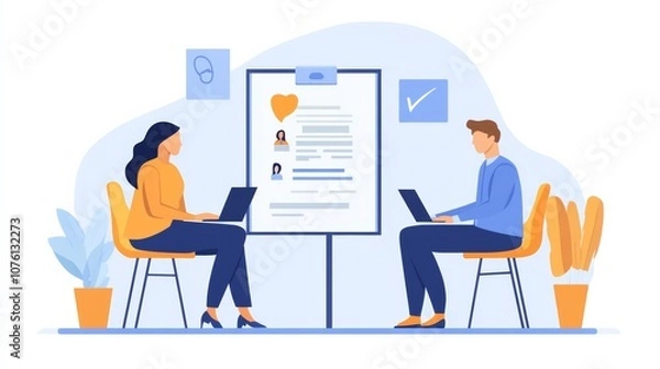 Fototapeta Employer or HR leader is interviewing participants, applying for a company employee, and having read the proficiency test resume to recruit qualified employees, Selection of job applicants.