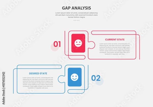 Fototapeta GAP Analysis infographic outline style with 2 point comparison template with creative rectangle box with puzzle jigsaw style for slide presentation