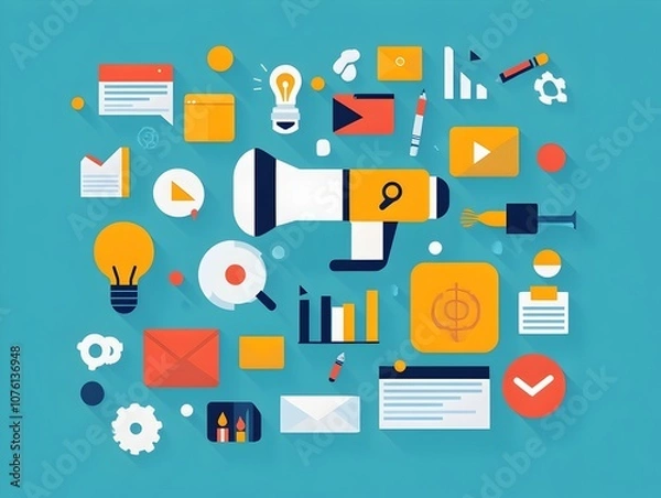 Fototapeta Flat Design Icons for Modern Digital Communication and Data Analytics