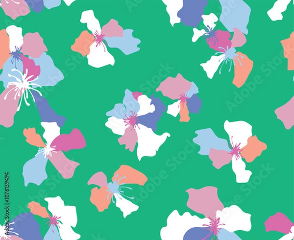 Fototapeta pattern  with a  wild big colorful bright  flowers of different sizes artwork for tattoo, fabrics, souvenirs, packaging, greeting cards and scrapbooking