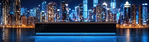 Fototapeta Modern Exclusive News Desk Featuring Minimalist Decor in a Bustling City Setting