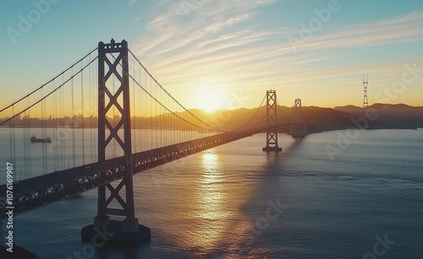 Fototapeta long bridge and sunset generated by AI