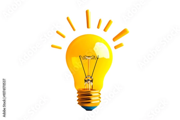 Obraz Bright yellow light bulb illustration, white isolate background.