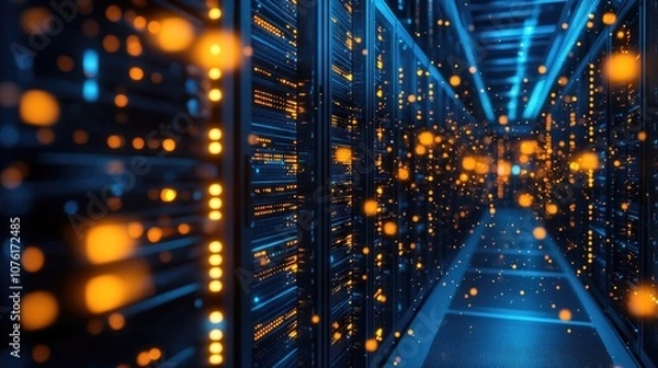 Fototapeta Server Room Yellow Lights
