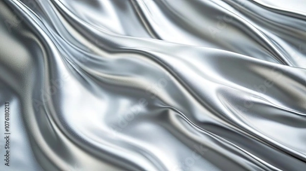 Fototapeta Shiny metallic silver texture creates a captivating background with elegant folding waves. This silver background offers unique visual appeal and ample copy space for various designs.