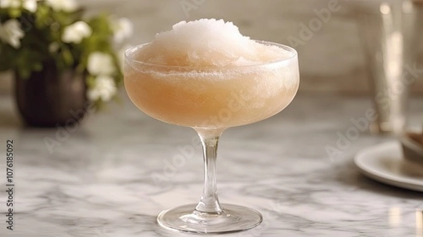 Obraz Frozen cocktail inspired by a rum ballerina, capturing the essence of a chilled treat. This enticing frozen cocktail looks delightful with ample space for creative presentation.
