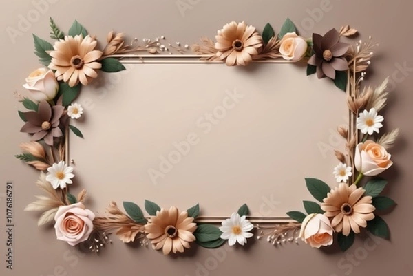 Fototapeta brown flower frame, floral design, flower border