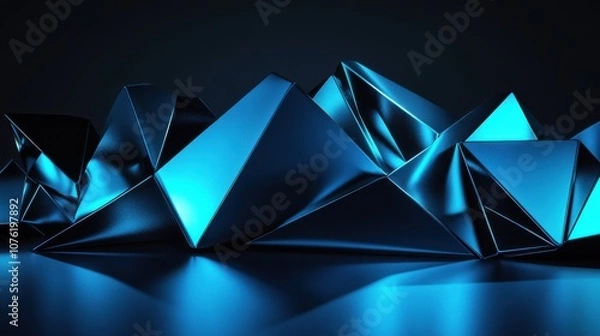 Fototapeta Abstract geometric shapes in blue lighting create a modern, futuristic atmosphere.