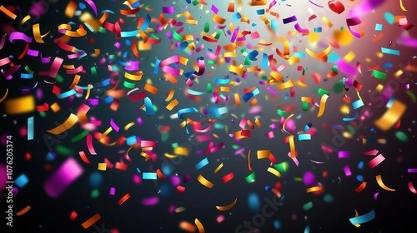 Fototapeta Vibrant multicolored confetti raining down in a joyful celebration, creating a festive and lively atmosphere.