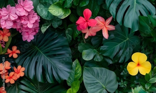 Fototapeta Colorful tropical flowers in vibrant hues, Generative AI