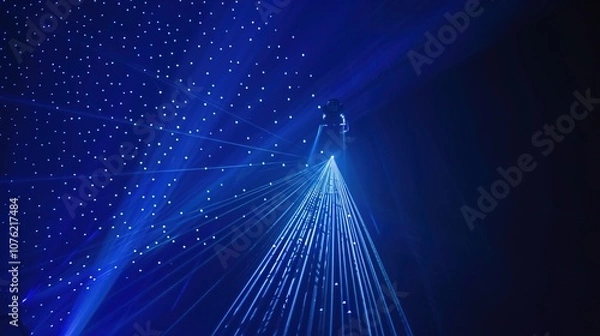 Obraz Vector Abstract, science, futuristic, energy technology concept. Digital image of light rays, stripes lines with blue light background