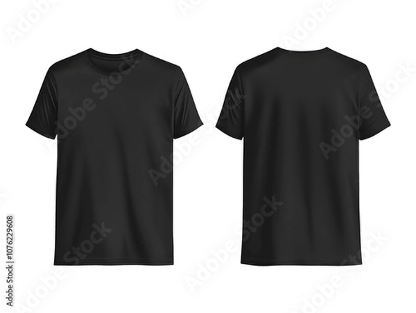 Obraz Black t-shirt front and back set isolated on transparent or white background, png