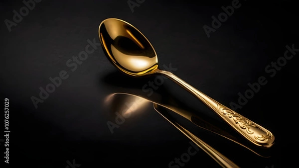 Fototapeta Elegant Gold Spoons Against Dark Backgrounds: Luxurious Minimalist Style generative ai