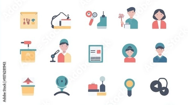 Fototapeta A set of icons representing different professions, hobbies, and interests.