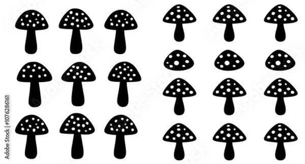 Fototapeta Isolated retro groovy mushroom silhouette seamless pattern