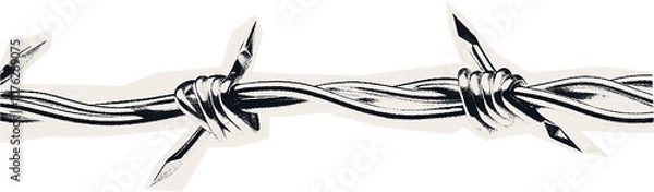 Fototapeta Сlipping from a black and white vintage magazine elements, halftone sharp wire.