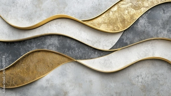 Fototapeta Elegant Abstract Waves in Gold and Gray Design with Textured Background for Modern Interior Spaces and Contemporary Art Applications