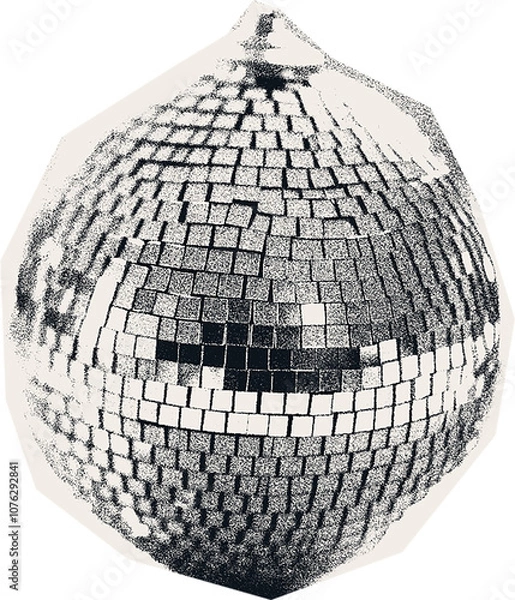 Fototapeta Сlipping from a black and white vintage magazine elements, halftone disco ball.