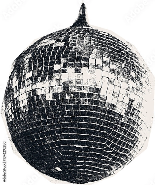 Fototapeta Сlipping from a black and white vintage magazine elements, halftone disco ball.