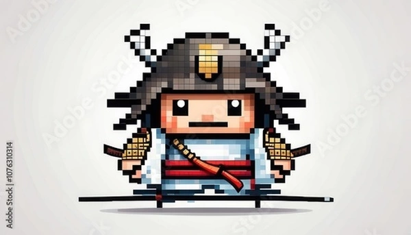 Obraz drawn pixel samurai on white background