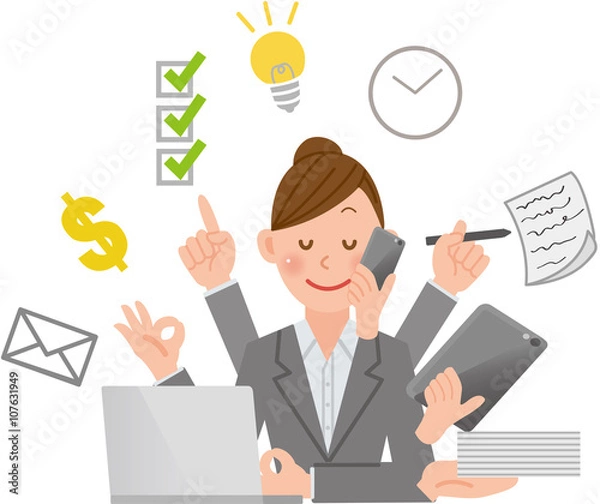 Obraz 優雅にマルチタスクをするビジネスウーマン