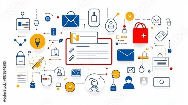 Fototapeta Set of Minimalistic Icons Representing Receptionist Assistance Tools for Identity and Information Management Solutions