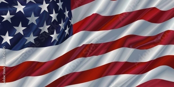 Fototapeta A stunning display of the American flag undulating gracefully, capturing the essence of patriotism and national identity. The vivid colors and design evoke a spirited celebration of unity.