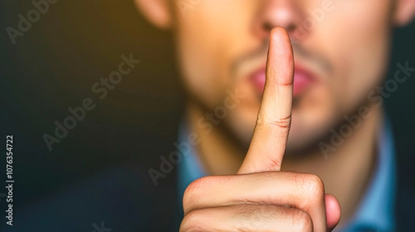 Fototapeta Man Making Gesture to Keep Quiet or Silent