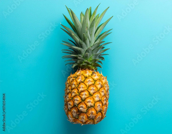 Obraz A single pic pineapple on blue background top view