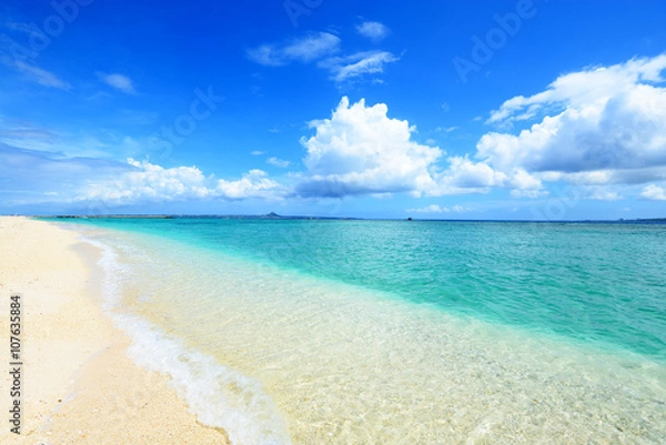 Fototapeta 沖縄の美しいビーチとさわやかな空