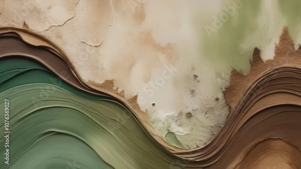 Fototapeta Abstract watercolor artwork featuring rich green and brown tones, showcasing fluid forms and textures that evoke nature's beauty