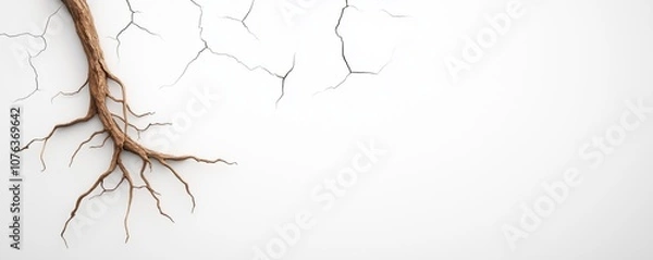 Fototapeta A close-up of an intricate root system against a clean white background, symbolizing growth and connection to nature.