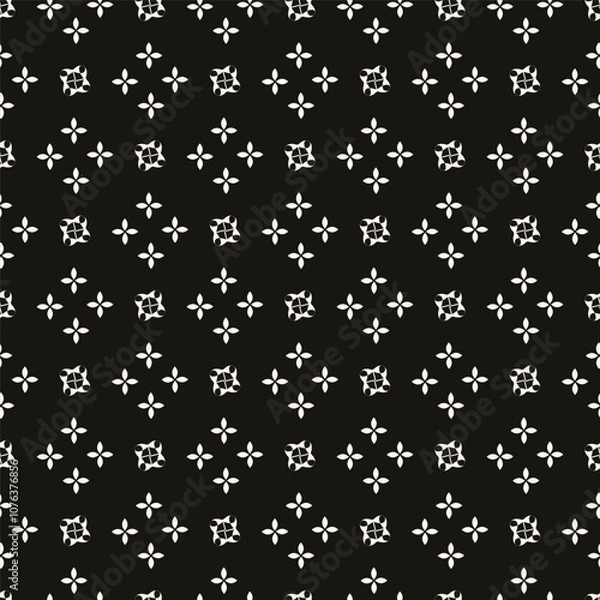 Fototapeta Simple minimalist geometric seamless pattern. Abstract monochrome minimal background with small floral shapes. Subtle repeat design for decor, print.