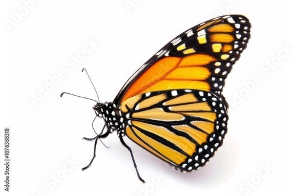 Fototapeta This stunning monarch butterfly displays its intricate orange and black wing patterns, symbolizing transformation and elegance. It captures attention in its serene isolation.