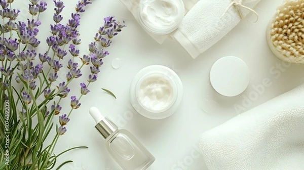 Fototapeta Wellness and Spa: spa accessories, candles, essential oils, and bath salts in a peaceful setting Generative AI