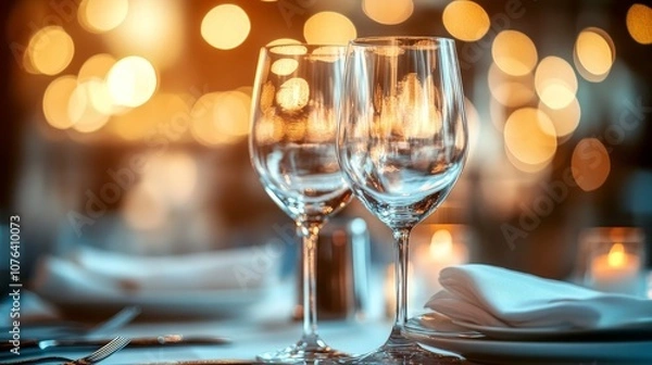Fototapeta Elegant table setting at a sophisticated corporate event with soft lighting and floral centerpiece