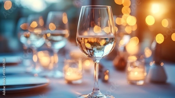 Fototapeta Elegant table setting at a sophisticated corporate event with soft lighting and floral centerpiece