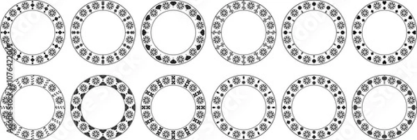 Fototapeta Set of Chinese new year floral frames with  lanterns,bamboo,hearts, wavy ornament. Festive floral elements round composition. Hand drawn vector flat floral decorative elements. Vector illustration.