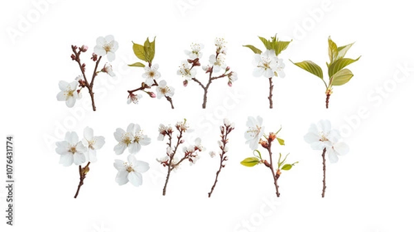 Obraz Set of white cherry blossoms isolated on transparent background