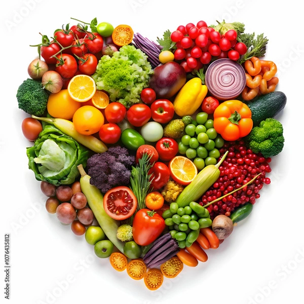 Obraz A heart composed of vibrant fruits and vegetables, symbolizing love for healthy living.