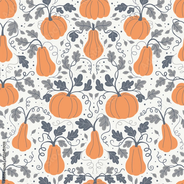 Obraz vector pumpkin repeating background. autumn harvest symbols seamless pattern. 