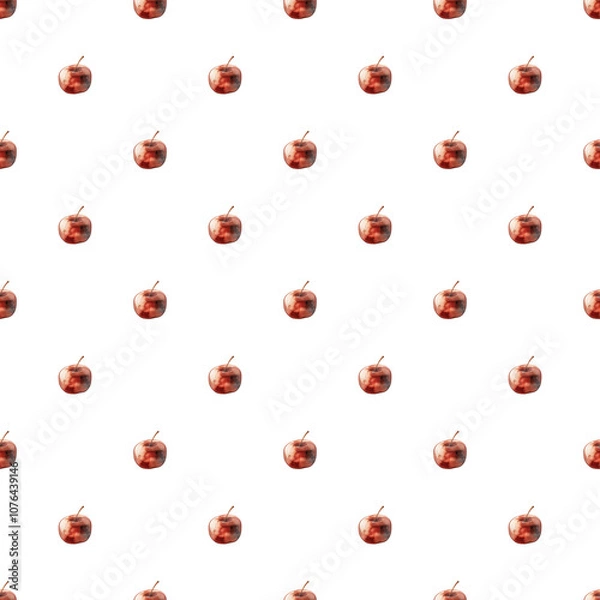 Fototapeta Watercolor seamless pattern with red apple